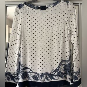 EUC FINAL PRICE Zara Elegant White and Navy Floral Blouse Size S